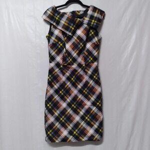 Jolie Moi Yellow Black Plaid Retro Sheath Dress